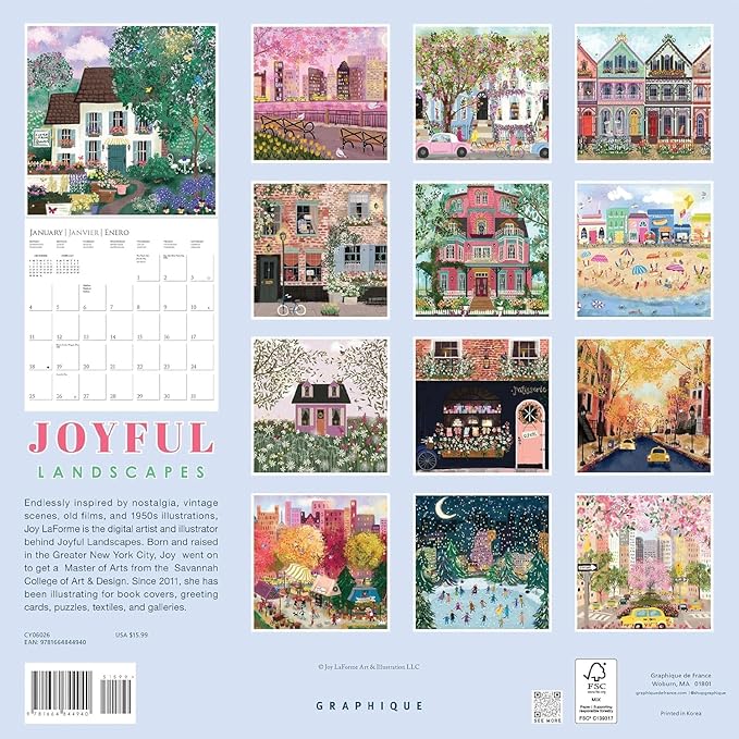 Graphique 2026 Joyful Landscapes Wall Calendar | 12” x 12” | Thick Paper | Home & Office Organizer | Large Monthly Grid | 3 Languages & Marked Holidays | 4 Month Preview Page for 2027