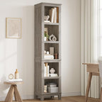 IDEALHOUSE 71" Farmhouse Bookshelf w/Adjustable Shelves & 31.5 in Whidth, 5 Tier Tall Bookshelf with Wooden Legs, Vintage Wooedn Book Shelf for Living Room Office (Gray, 71.3" H x 15.7" W x 11.8" D)