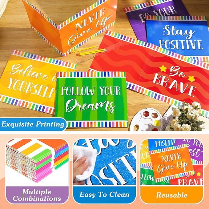 Affrolling 12 Pcs Inspirational Privacy Folders Bulk for Students Cardboard Privacy Boards Desk Divider Panel Waterproof Testing Divider for Classroom Back to School Study Supplies (Colorful)