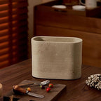 Natural Travertine Textures Mini Trash Can, Small Counter Rectangle Trash Can for Bathroom Kitchen Table Desk, Tiny Waste Basket for Vanity - Silicone Pad Anti Scratch, Non-Slip (Made of Resin)