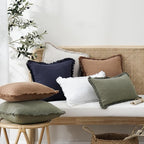 Foindtower Set of 2 Decorative Linen Fringe Throw Pillow Covers Boho Farmhouse Cushion Cover with Tassels Accent Pillowcase for Couch Bed Sofa Living Room Home Bedroom Decor, 12×24 Inch, Olive Green