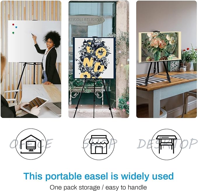 Art Artist Easel Stand for Displaying, RRFTOK Metal Tripod Adjustable Easels for Painting Canvases Height from 21" to 66" with Reinforced Triangle - Carry Bag for Table-Top/Floor Drawing and,Black