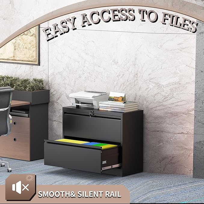 mysteeldepot 2 Drawer Lateral File Cabinet with Lock, File Cabinet, Metal Lateral Filing Cabinets for Home Office, File Storage Cabinet for Legal/Letter/A4 Documents, Assembly Required (Black, 35'W)