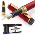 Dryden Designs Fountain Pen - Medium and Fine Nibs | Includes 24 Ink Cartridges and Ink Refill Converter | Calligraphy Pen, Consistent Writing, Smooth Look - Royal Red