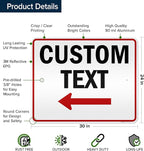 Custom Arrow Directional Sign, Left Arrow, 24x30 Inches, 3M EGP Reflective, Rust Free .080 Aluminum, Fade Resistant, Made in USA by My Sign Center