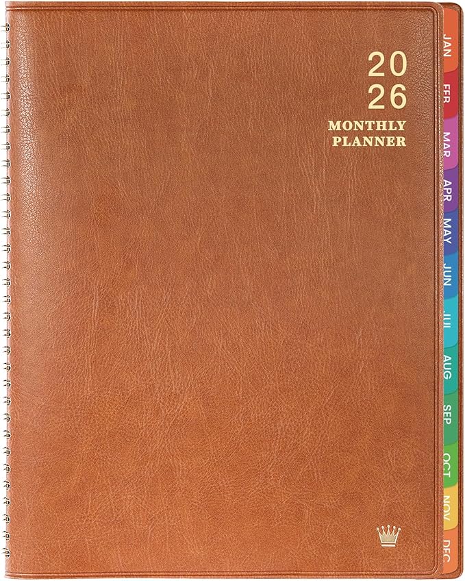 2026 Monthly Planner - 2026 Calendar/Planner 12 Months with Faux Leather, 8.86" x 11.4", Jan.2026 - Dec.2026, 15 Notes Pages, Strong Twin - Wire Binding, Pocket, Monthly Tabs, Perfect Organizer