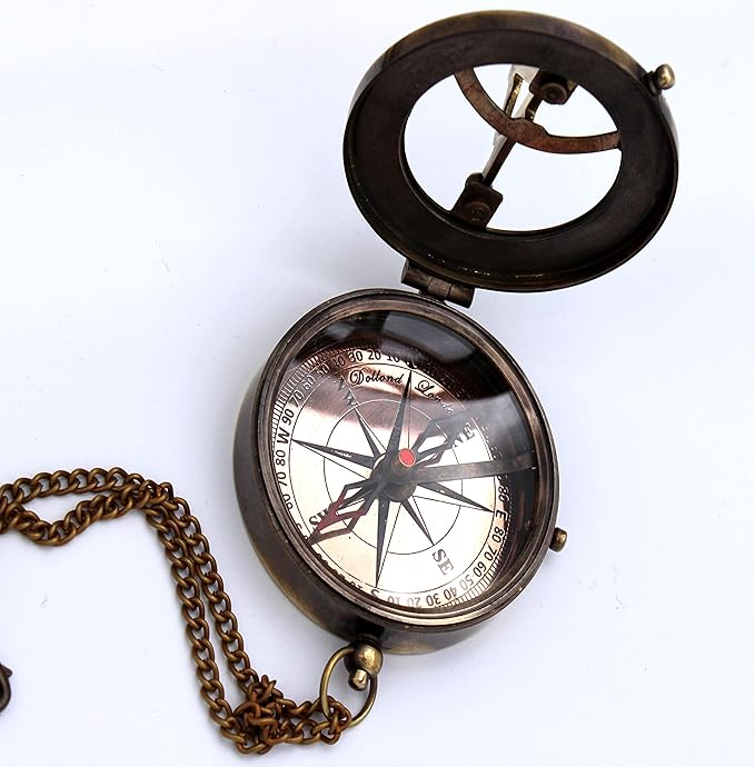 Captain's Brass Sundial Compass – Vintage Marine Nautical Compass, Functional Navigation Tool for Camping, Hiking, Outdoor Adventures, Collectible Gift for Men
