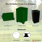 Sturdy Essentials 32 Gallon Square 100% Recycled Plastic Heavy Duty Indoor or Outdoor Commercial Trash Can with Push Lid | Great for Schools and Businesses - Green Granite