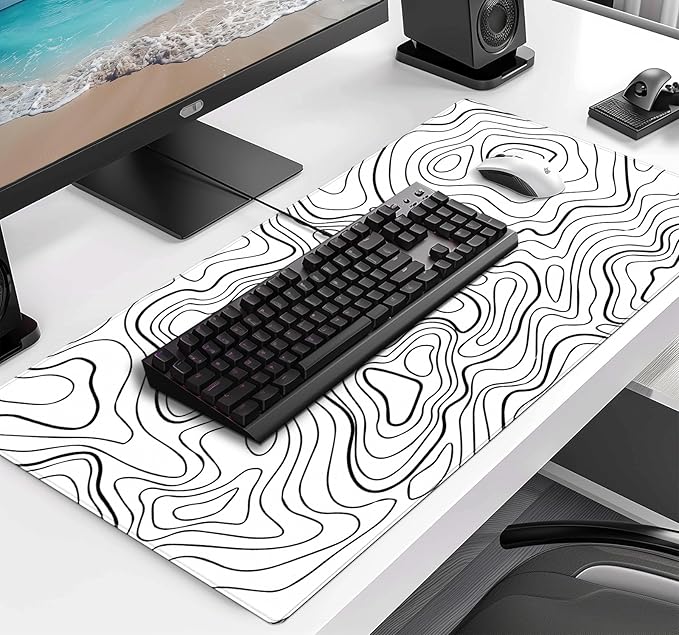 Wave Pattern Laptop Anti Slip Mouse Pad, Office Accessories Decorative Stitching Edge Gaming Mouse Pad 34.5x15.7 Inches
