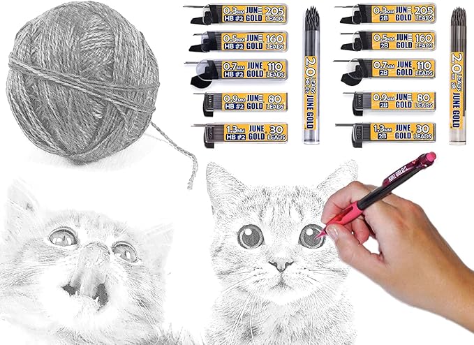 June Gold 1920 Pieces, 0.5 mm HB #2 Lead Refills, 12 Dispensers, 160 Pieces Per Dispenser, Fine Thickness, Break Resistant Lead/Graphite