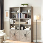 RWYHG 70in Tall Bookshelf 6 Tier Bookcase with Barn Doors and Adjustable Shelf, Oak Grey Farmhouse Book Shelves with Storage Cabinet, Wood Floor Standing Display Bookshelve for Bedroom, Living Room
