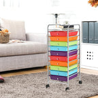 GLACER 10 Drawers Rolling Cart, Storage Cart with w/Removable Drawers & Steel Frame, Utility Mobile Trolley w/Universal Casters & 2 Brakes, Organizer Cart for Home, School, Office (Multicolor)