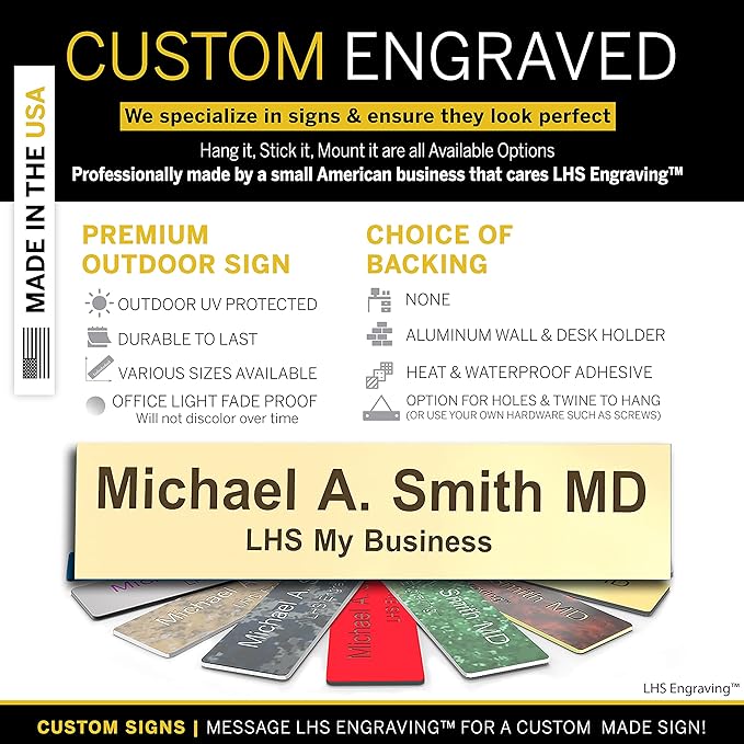 Engraved Name Plates for Door Sign Personalized Ivory Plastic Plaque with Brown Letters - Made in USA 2x12 B5
