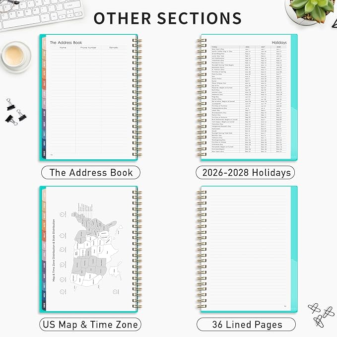RETTACY 2026-2027 Monthly Planner, Jan 2026 - Dec 2027, Large Size (8.5" x 11"), Agenda, Calendar, 24 Month Tabs, Flexible Plastic Cover, 100 GSM Thick Paper, Spiral-bound (Tiffani Blue)