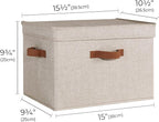 StorageWorks Fabric Storage Bins with Lid, Decorative Storage Boxes for Shelves, Stackable Closet Organizer Basket with Handles, Large, Brown and Beige, 2-Pack