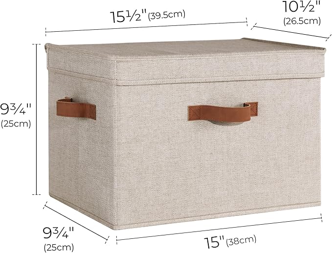 StorageWorks Fabric Storage Bins with Lid, Decorative Storage Boxes for Shelves, Stackable Closet Organizer Basket with Handles, Large, Brown and Beige, 2-Pack