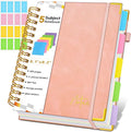 Spiral Notebook Journal with Removable Dividers Tabs, 300 Pages Hardcover Leather 5 Subject College Ruled Notebook, 6.1"x8.2" Large A5 Lined Journal for Women Men Spiral Notebook for Work School,Pink