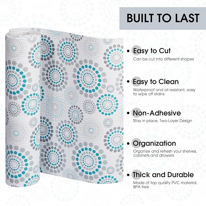 ALIUNI Drawer and Shelf Liner, Non-Slip Kitchen Cabinet Liners Non-Adhesive Thick Strong Grip Waterproof Washable Mats Protect Dresser Shelves Cupboard Bathroom Cabinets, Spiral, 24 in X 10 FT