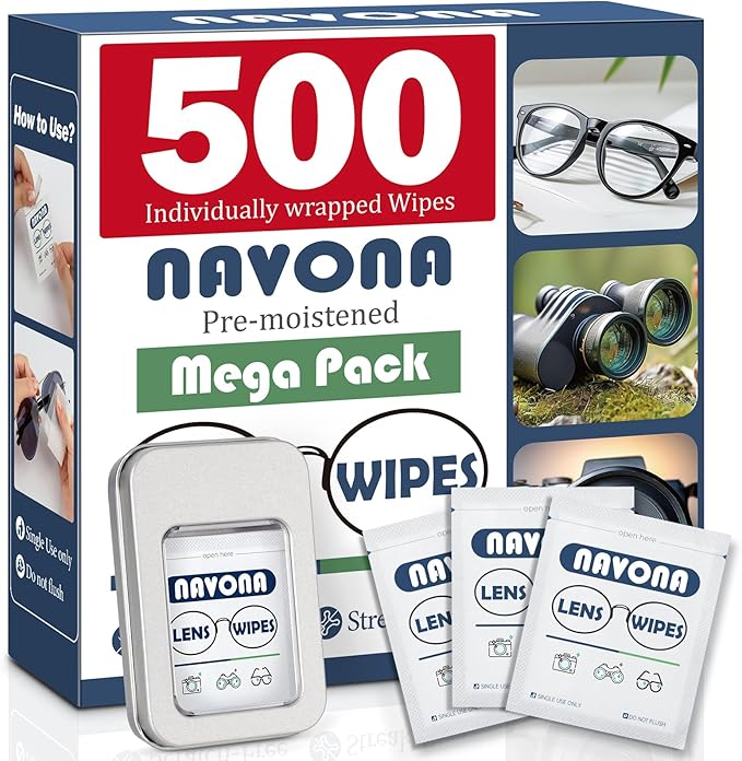 500 Count Lens Wipes for Eyeglasses – Pre-Moistened, Individually Wrapped Eyeglass Cleaning Wipes – Scratch-Free, Streak-Free Glasses Cleaner Wipes for Sunglasses & Camera Lens – Bulk Pack