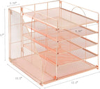 LEKETREE Desk Organizers and Accessories, 5-Tier Paper Letter Tray Organizer with File Holder, Desktop Organizer for Office Supplies (Rose Gold)