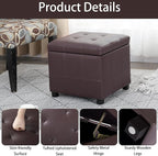 Homebeez Faux Leather Lift Top Storage Ottoman Bench with Solid Wood Frame & Tufted PU - 17.3 Inch Cube Footrest, Seat, with Metal Hinges for Living Room, Bedroom, Dorm | Coffee Brown