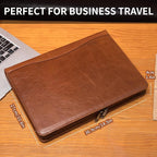 Geslun Personalized Genuine Leather Portfolio, Legal Size 8.5 x 14 Pad Holder, Custom Engraved Business Padfolio for Men Women, Zip 14" Laptop Organizer, Professional Notepad Folio, Brown, Oil Tanned