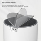 EKO Fandy 0.58 Gal/2.2L Mini Trash Can with Lid, Swing-Top Desktop Trash Can for Bathroom, Countertop, Vanity, Desk or Office, Small Garbage Bin (White)
