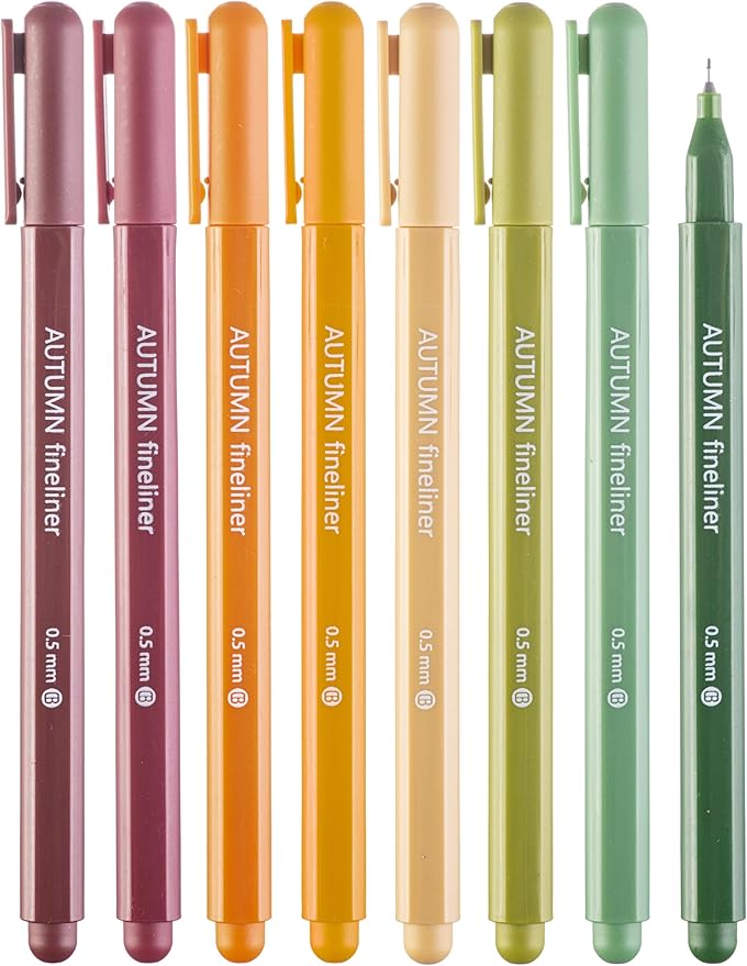 DIVERSEBEE Fine Tip Pens, 8 Bible Pens No Bleed Through, Assorted Colors, 0.5mm Fine Point Fineliner Markers for Journaling, Bible Study Journaling Supplies and Accessories (Autumn)