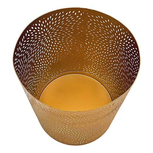 TUP THE URBAN PORT 10" Decorative Iron Wastebasket Trash Can | Matte Gold | Leaf Etched Design