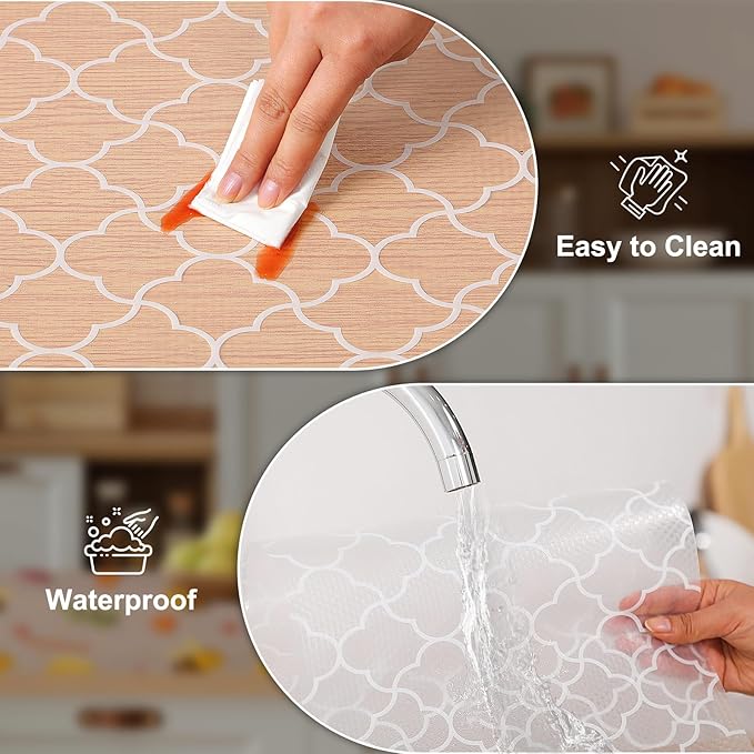Cooyes Shelf Liner – Premium Non-Adhesive Cabinet & Drawer Liner for Kitchen – Waterproof Shelf Paper with Modern Pattern – Durable EVA Cabinet Mat – Easy to Cut （24" W x 120" L）