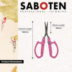 Saboten Stainless Steel Angled Blade Trimming Scissors Pink PT-13 160mm Precision Gardening Bonsai and Floral Shears Made in Japan