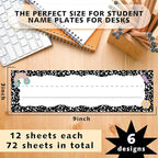 AmazingSpark 72 Pcs Composition Notebook School Name Tags for Classroom Desks in 6 Styles Composition Classroom Decor 9 x 3 Inches Desk Nameplates for Student Name Tag Labels Kindergarten Preschool