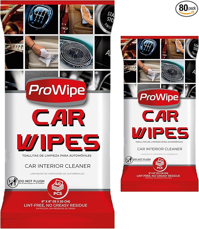 ProWipe Car Cleaning Wipes - Car Interior Cleaner, Dashboard Cleaner, 2x40-80 Count, Residue-Free Wipes for Interior Surfaces, From Dashboard to Leather Seats, Must Have Accessories