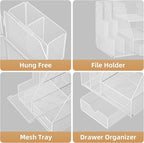 Marbrasse Desk Organizer and Accessories, 3-Tier File Organizer with Drawer and Pen Holder, Small Desktop Organizer and Storage for Workspace Office Supplies White