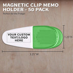 50 Magnetic Memo Holders Set - Customizable Text, Logo - Large Clip, Plastic - White Green