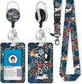 Giancomics Floral Cats Lanyards for Id Badges, Flower ID Badge Holder with Retractable Reel, Teacher Lanyard with Keychain Key Clip Carabiner Name Tag Card Holder Protector Office Women Gift