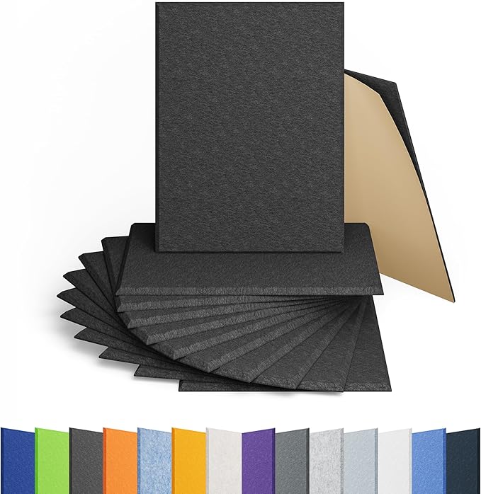 Amantech 12 Pack Acoustic Panels Self Adhesive Sound Proof Foam, High Density Sound Acoustic Panel, 16X12X0.4 Inch 4:3 Rectangle Panels in Home, Office, Reccording Room, Studio,and more(Black)