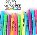 Yocfon Highlighters 90 Pack, Chisel Tip, Tank Style Highlighters Assorted Fluorescent Colors, 6 Bright Colors Highlighter Markers for Coloring, Highlighting as School Supplies