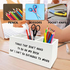 QZQE Funny Office Pen Pencil Holder Organizer for Desk, Humorous Gifts for Women Men, Funny But I Can't Be Bothered to Move Wooden Box Signs Decorations for Home Office Desk Tabletop