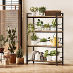 4 Tier Bookshelf 31.49" Width, Tall Book Shelf Storage and Organization, Wooden and Metal Industrial Bookcase, Large Book Shelves for Home Living Room Bedroom Office Storage(Light Coffee)