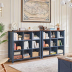 Joaxswe 9 Cube Bookcase, Farmhouse 47 Inch Wide Navy Blue Bookshelf, Wooden 3 Tier Display Large Open Book Shelf, Vintage Horizontal Book Case for Home Office, Cubby Storage Cabinet for Living Room