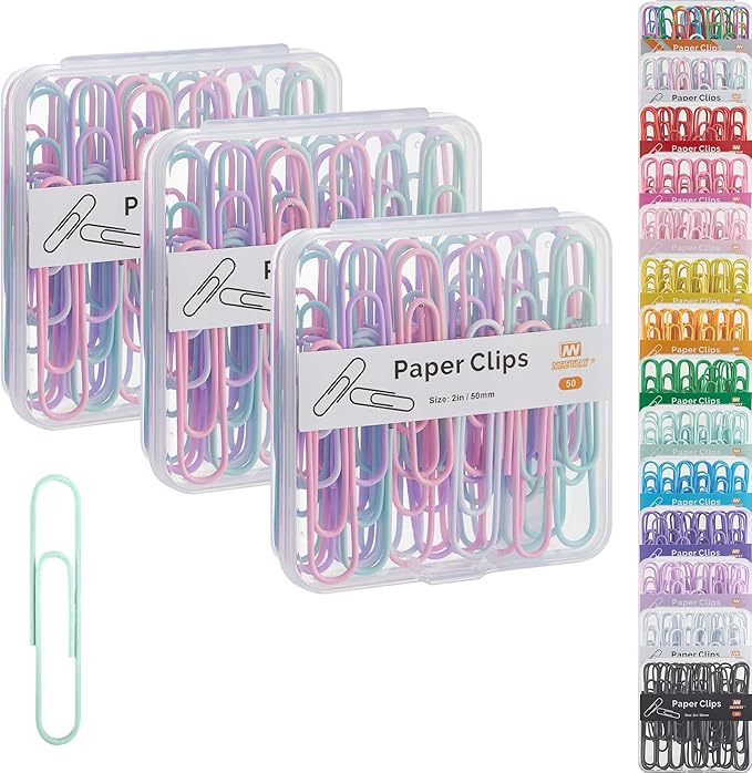 NEEWAY Colorful Large Paper Clips, 2 Inch Jumbo Paper Clips, 150 Count, 3 Pack of 50 (Light Multicolor)
