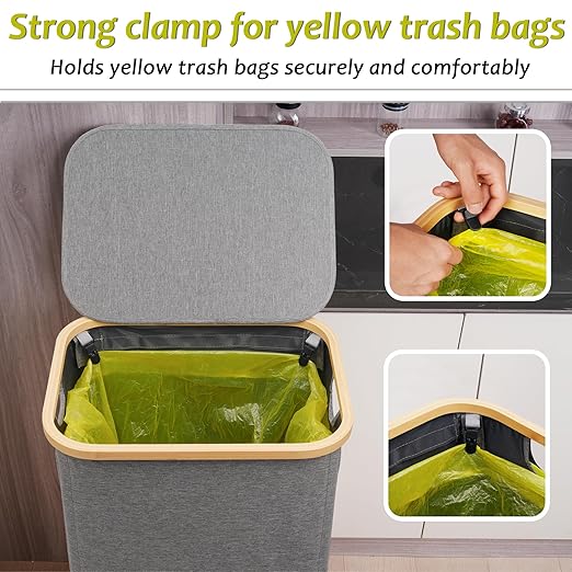 efluky Recycling Bin Holder 100L, 26 Gallon Trash Can with Lid, Garbage Bag Holder for Yellow Bags, Easy Removal, (Inner Bag Not Included) -Grey