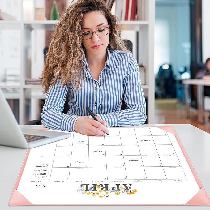 2026 Desk Calendar - 18 Month Desktop Calendars (Jan 2026–Jun 2027),Large 22x17 Monthly Calendar with Home & Office Floral Desk Pad Calendars (Pink, 22*17)