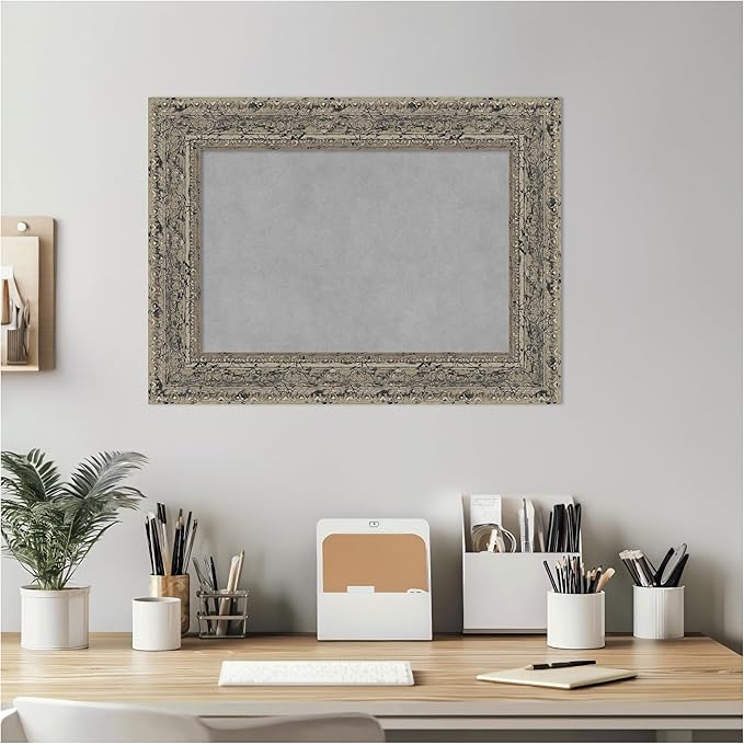 Amanti Art Silver Framed Magnetic Board 17x23 Small Vision Board for use with Magnets, 100% Metal Sheet to Display Items as Office Decor or for Home Organization in mudroom, Kitchen or Kids Room