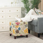 Adeco 18 Inch High Cube Ottoman Storage, Floral Printed Linen Chair Foot Stools, Upholstered Vanity Stool with Hinged Lid, Solid Wood Legs