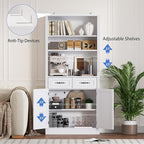 BORNOON 71.4" Tall Bookshelf with Drawers & Cabinet, 5-Tier Floor Standing Bookcase with Storage Doors, Adjustable Shelves & Metal Handles, 31.5" Wide Organizer for Home Office, Living Room