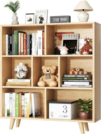 Shintenchi Cube Storage Organizer, 3 Tier Mid-Century Bookcase with Legs Cubeicals Retro Wood Organizer Storage Bookcase, Freestanding Open Book Shelves for Bedroom,Living Room,Office(Natural)