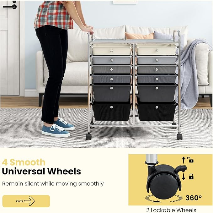 Giantex 12 Drawer Rolling Storage Cart Tools Scrapbook Paper Office School Organizer (Black Gradient)