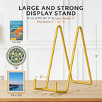 TR-LIFE 8 Inch Large Plate Stands for Display - Metal Plate Holder Display Stand + Frame Holder Stand for Picture, Decorative Plate, Platter, Plaques, Book, Photo Easel Tabletop (Gold 2 Pack)